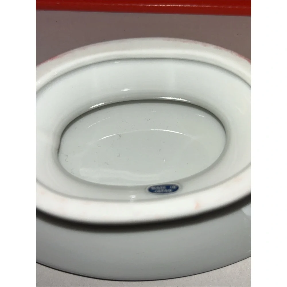 VTG Vanity Bathroom Set Soap Dish Tumbler Glass Christmas Scene Porcelain Japan